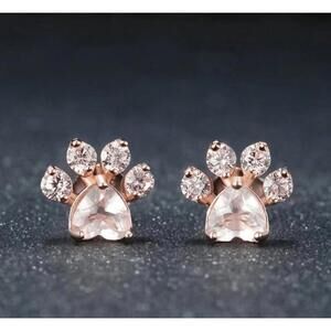 Rose Gold Paw Print Stud Earrings with Pink Crystals NEW
